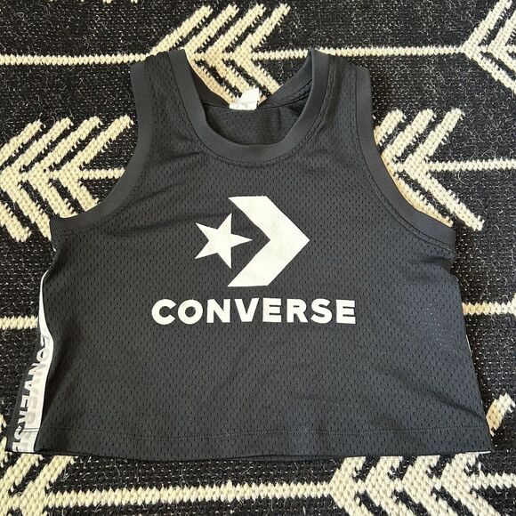 Converse Womens Black Activewear Workout Tank Top Size XS Fitness Running Logo - Picture 1 of 6